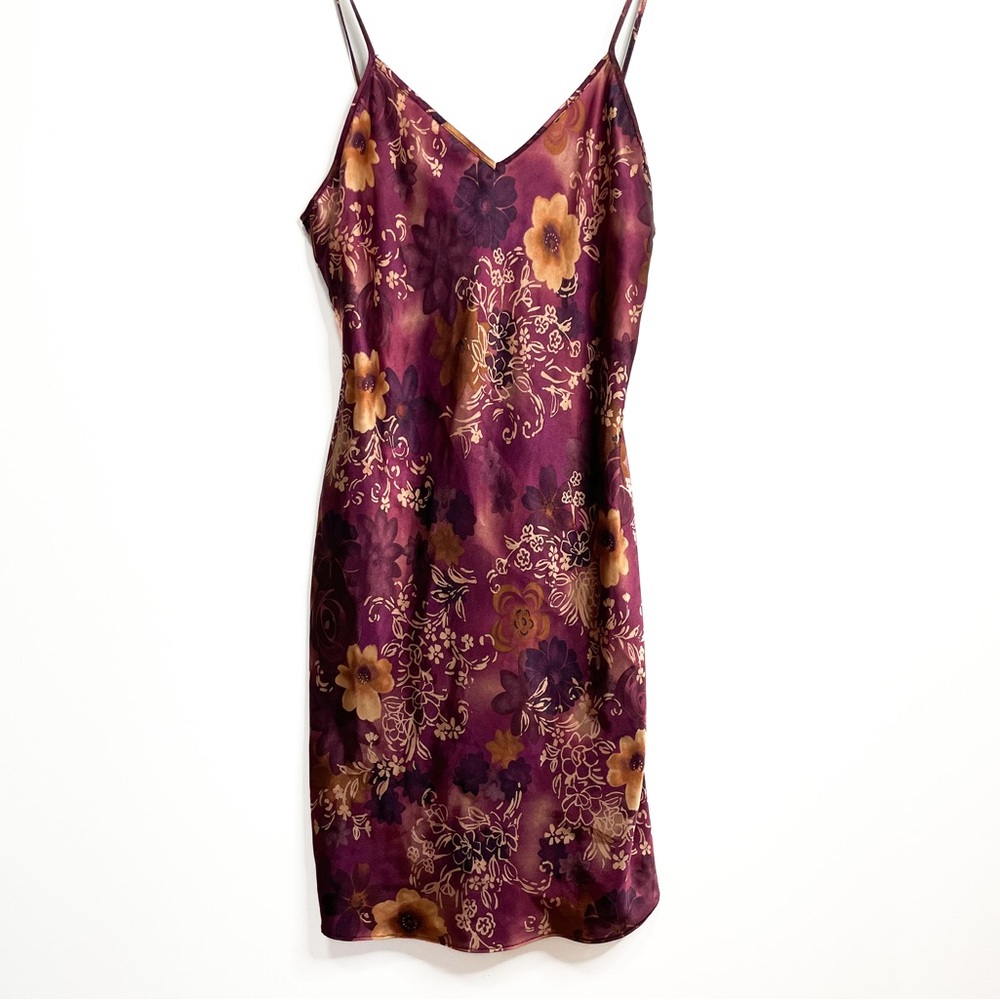 Vintage Gilligan & O'Malley Purple Floral Lingerie Chemise Slip Dress Medium M